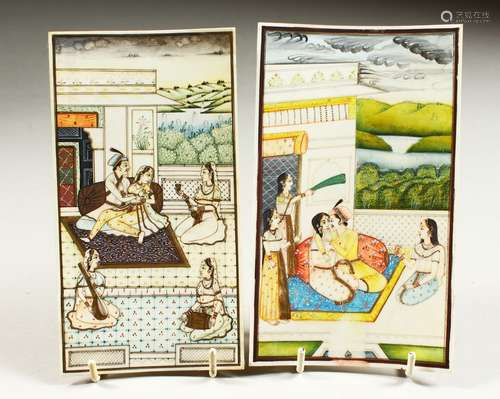 A PAIR OF LATE 19TH CENTURY INDIAN MINIATURE PAINTINGS ON IVORINE depicting court figures and