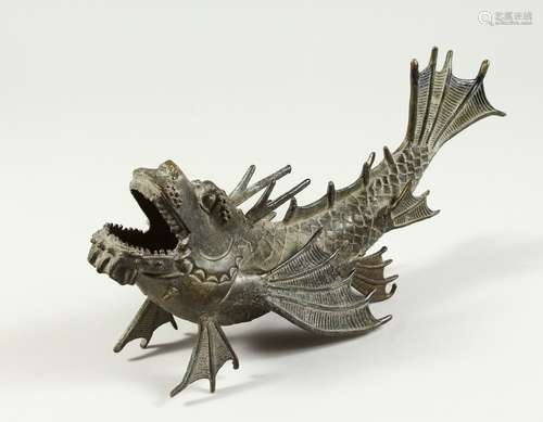 A STRANGE JAPANESE BRONZE FISH. 12ins long.