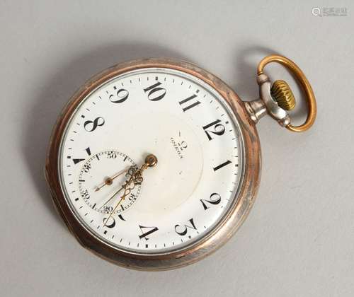 A GENTLEMAN'S SILVER OMEGA POCKET WATCH.