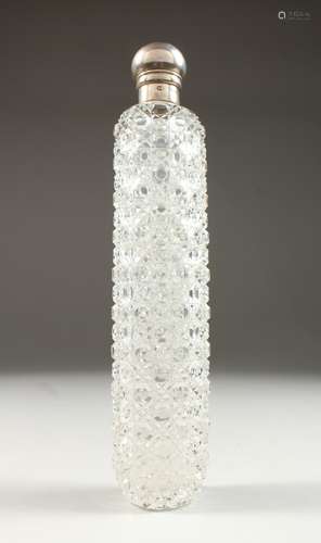 A SUPERB VICTORIAN CRYSTAL HOBNAIL CUT LONG SCENT BOTTLE with plain silver top. London 1881. Maker