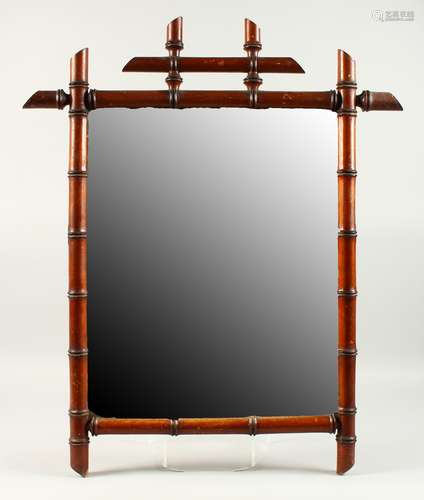 A GOOD ENGLISH 19TH CENTURY BAMBOO FRAMED MIRROR. 53cms high.