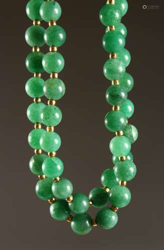 A LONG COLOURED JADE NECKLACE. 3ft 10ins long.