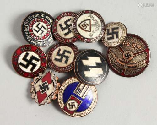 TEN VARIOUS NAZI BADGES.