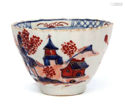 Unusual fluted Lowestoft porcelain bowl of fluted form decorated with a version of the doll's