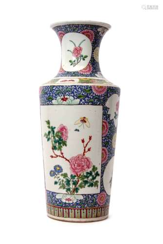 Chinese porcelain vase, probably 19th century, the blue scroll ground with panels decorated in
