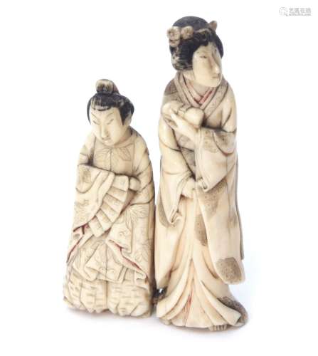 Ivory Okimono group modelled as two Geishas, 11cm high