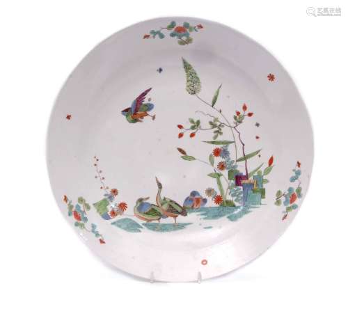 Extremely rare Meissen large dish, circa 1730-35, painted in a famille vert palette with three