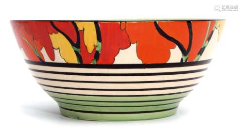 Clarice Cliff Bizarre bowl decorated with the Honolulu pattern, the base marked 