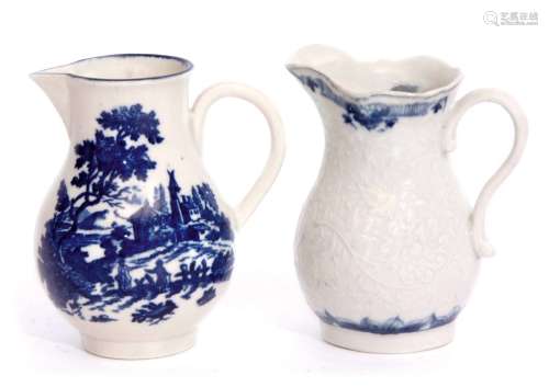 Two Worcester porcelain sparrowbeak jugs, one with a moulded design with chrysanthemum pattern,
