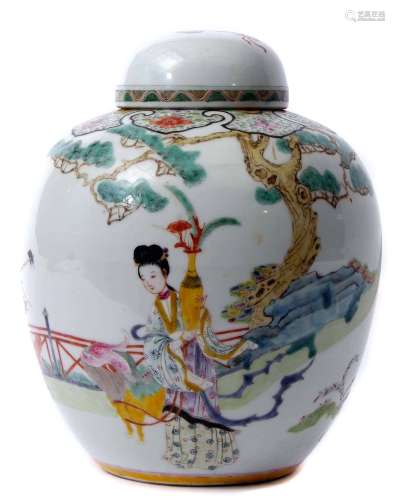 Chinese porcelain ginger jar and cover, late 19th/early 20th century, with enamel decoration of