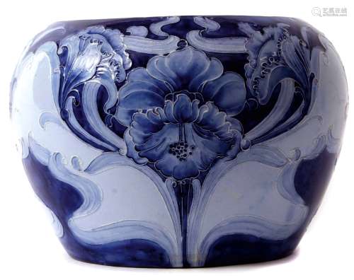 Early 20th century Moorcroft jardiniere with a tube lined Art Nouveau florian ware design in tones
