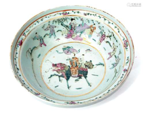 Large Chinese porcelain bowl, probably 18th century, decorated in famille rose enamels with