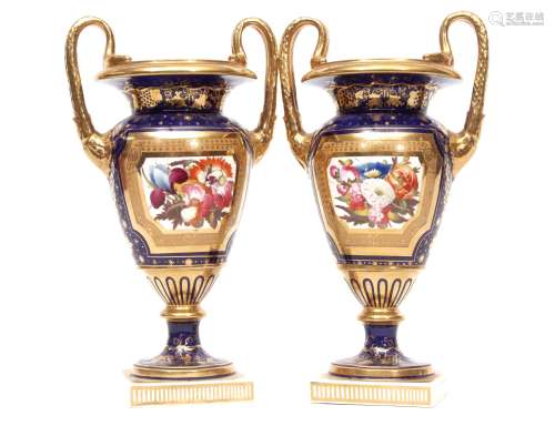 Pair of mid-19th century English porcelain vases, well decorated in French Empire style with