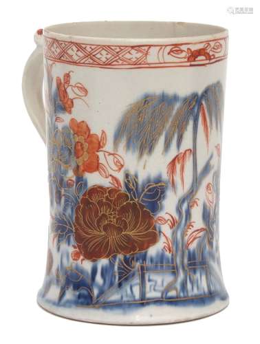 Liverpool tankard, probably Wm Reid, circa 1760, painted in underglaze blue with a Chinese garden