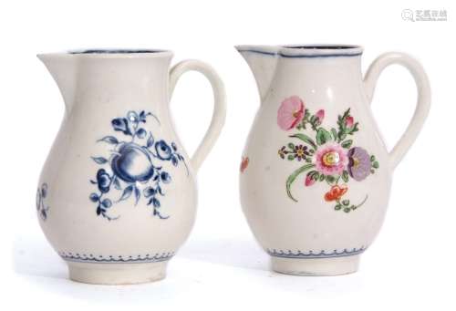 Two Worcester porcelain sparrowbeaks, one with blue and white decoration of fruit with crescent mark