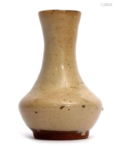 Small Studio Pottery vase by Bernard Leach Pottery, decorated in grey slip above a dark brown base,
