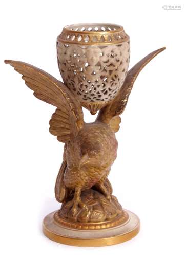 19th century Grainger Worcester reticulated vase, modelled as an urn on the back of an eagle with