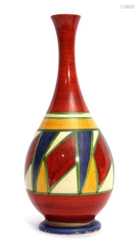 Clarice Cliff Bizarre vase, the pear shaped body decorated with a geometric design in tones of