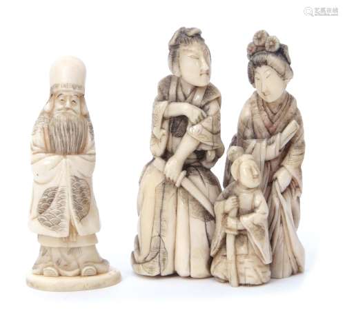Two Japanese ivory Okimone, Meiji period, modelled as a family group and an elderly gentleman,