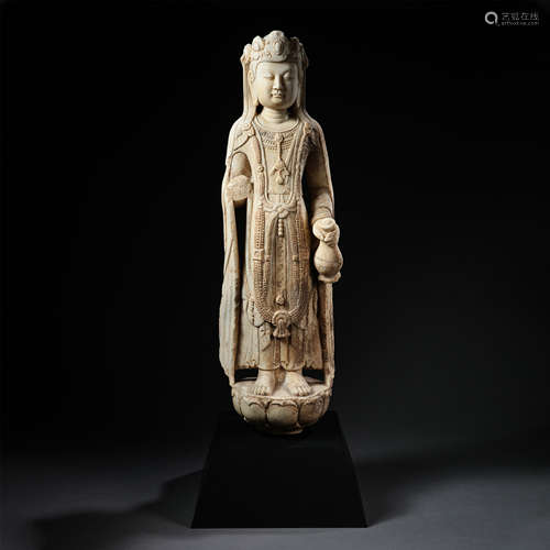 CHINESE WHITE MARBLE STANDING GUANYIN NORTH QI DYNASTY