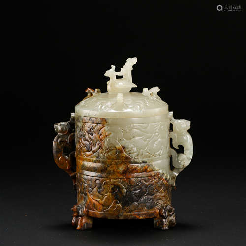 CHINESE NEPHRITE JADE LIDDED CENSER