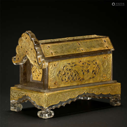 CHINESE GILT BRONZE ROCK CRYSTAL COFFIN