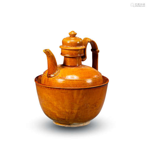 CHINESE PORCELAIN BROWN GLAZE KETTLE