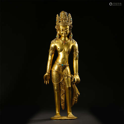 TIBETAN GILT BRONZE STANDING PADMASAMBHAVA