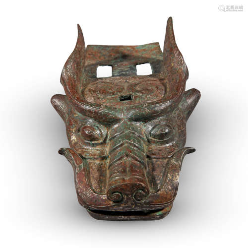 CHINESE ANCIENT BRONZE OX HEAD ZHOU DYNASTY