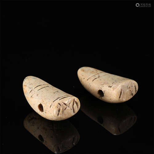 PAIR OF CHINESE ANCIENT JADE SILKWORM PENDANTS