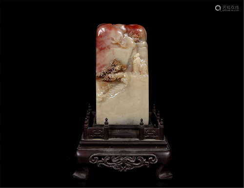 CHINESE SOAPSTONE SEAL ON ROSEWOOD STAND