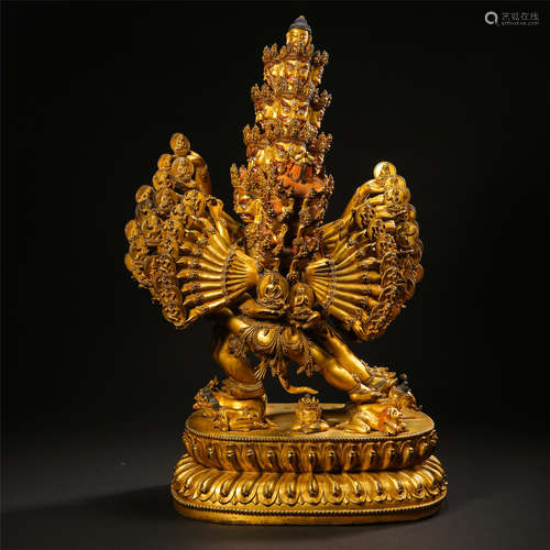 TIBETAN GILT BRONZE STANDING CHAKRASAMVARA