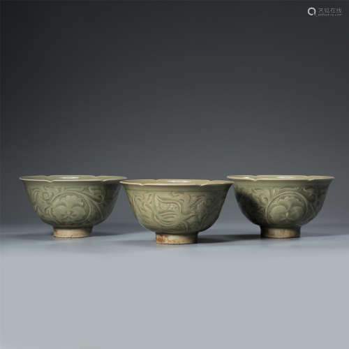 THREE CHINESE PORCELAIN YAOZHOU WARE BOWLS SONG DYNASTY