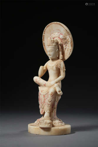 CHINESE WHITE MARBLE SEATED GUANYIN NORTH QI DYNASTY