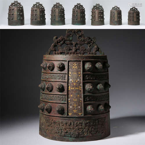 A SET OF SEVEEN CHINESE ANCIENT BRONZE RITAL BELLS