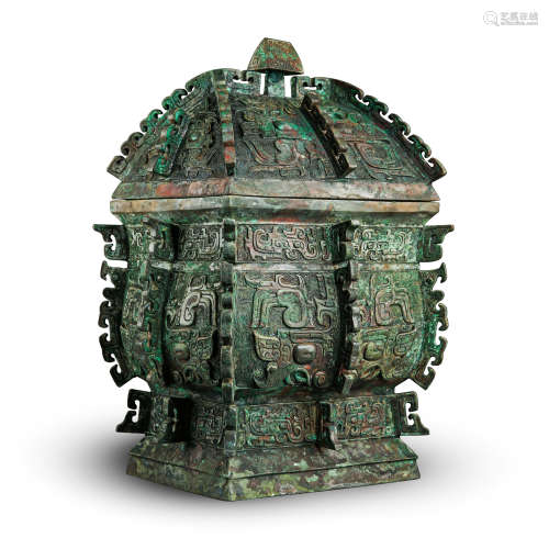 CHINESE ANCIENT BRONZE LIDDED SQUARE DING CENSER SPRING AUTUMN PERIOD