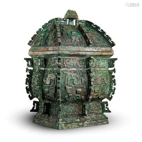 CHINESE ANCIENT BRONZE LIDDED SQUARE DING CENSER SPRING AUTUMN PERIOD