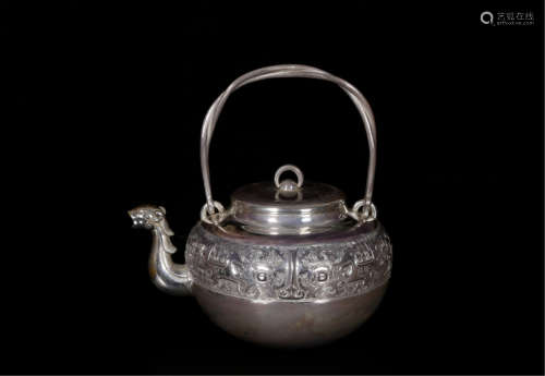 JAPANESE PURE SILVER LONG HANDLE TEA POT