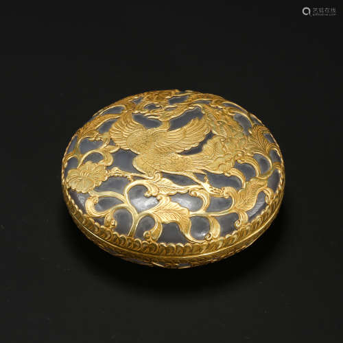 CHINESE PURE GOLD COVERED AGATE LIDDED BOX