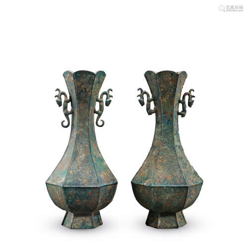 PAIR OF CHINESE ANCIENT BRONZE VASES HAN DYNASTY