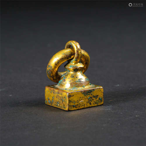 CHINESE GILT BRONZE LOOP KNOT OFFICIAL SEAL LIAO DYNASTY