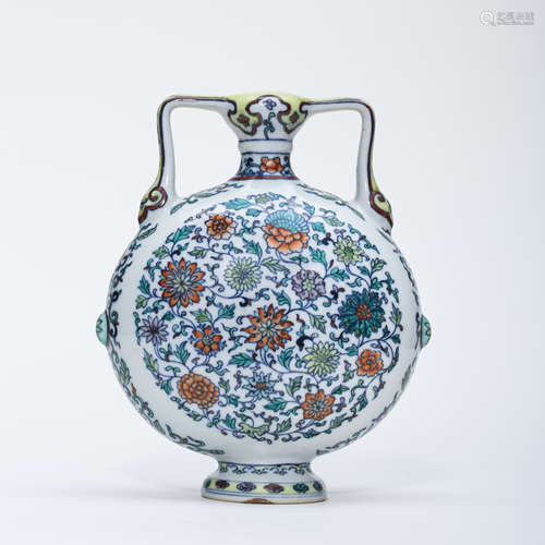 CHINESE PORCELAIN DOUCAI FLOWER MOONFLASK