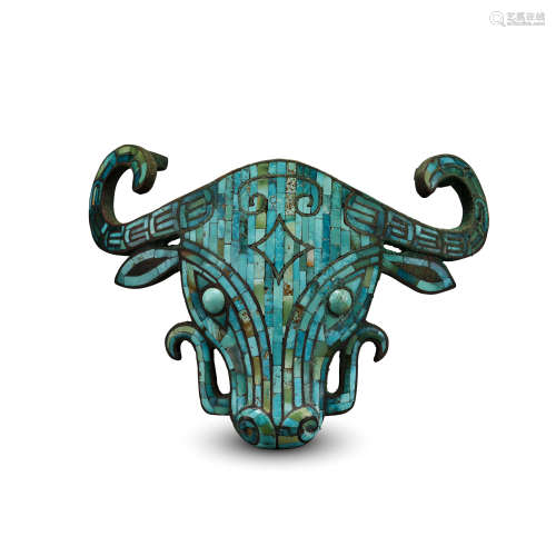 CHINESE TURQUOISE BRONZE OX HEAD HAN DYNASTY