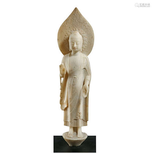 CHINESE WHITE MARBLE STANDING BUDDHA NORTH QI DYNASTY