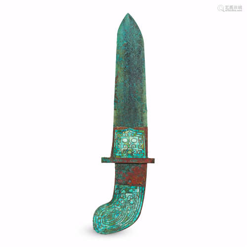 CHINESE TURQUOISE INLAID BRONZE KNIFE WARRING PERIOD