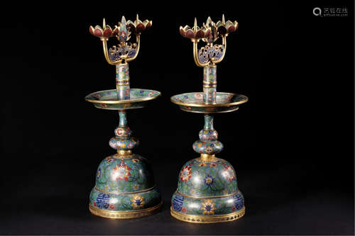 PAIR OF CHINESE CLOISONNE CANDLE HOLDERS