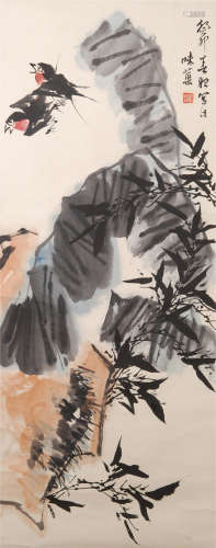 CHINESE SCROLL PAINTING OF BIRD AND LEAF