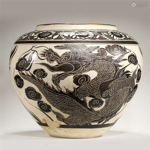 CHINESE PORCELAIN CIZHOU WARE BLACK DRAGON WATER JAR