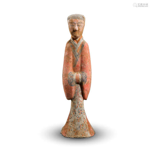 CHINESE COLOR PAINTED POTTERY STANDING FIGURE HAN DYNASTY