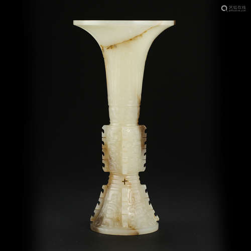 CHINESE WHITE JADE SQUARE GU VASE HAN DYNASTY